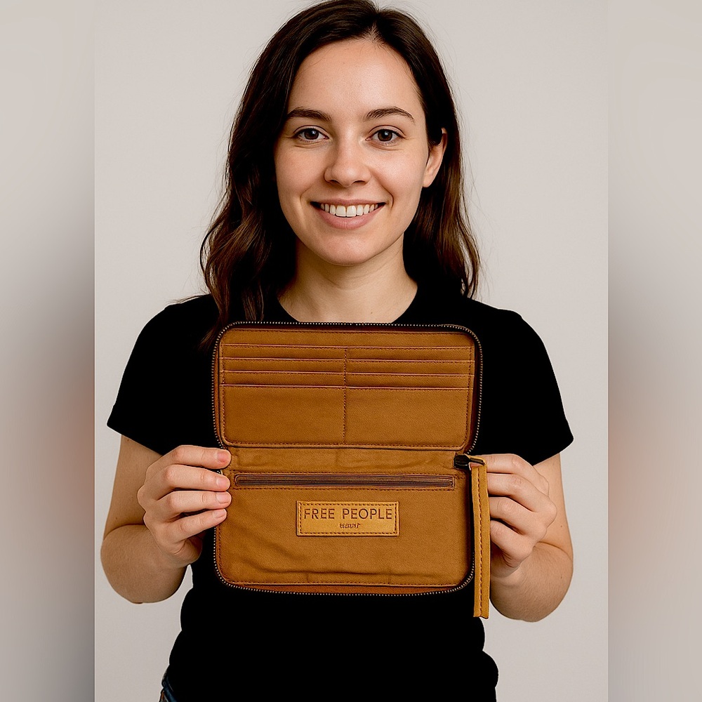 Free People Tan Zip-Around Wristlet Clutch